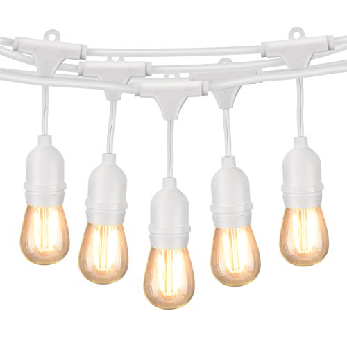 Mpow 49ft Outdoor String Lights, Waterproof Dimmable LED String Light, 15 Hanging Sockets, 1.5W Vintage Bulb (1 Spare), Connectable Edison String Lights Create Cafe Ambience for Patio Backyard – White