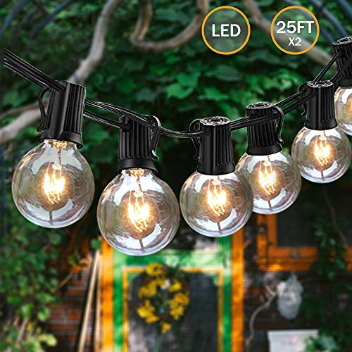 Svater Waterproof Outdoor String Lights 2 Pack 25FT LED Commercial Grade Patio Lights with 23 Hanging Socket 25 G40 Bulbs Connectable Ambience Pro Indoor Outdoor Lights for Cafe Garden Backyard Party