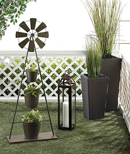 Country Plant Stand Bronze Modern Farmhouse 3 Tier Metal Plants Stand Rustic Outdoor Decorative Windmill Planter Organizer Barn Farm House Three Tiered Patio Garden Iron Flower Pot Rack Garden Gifts