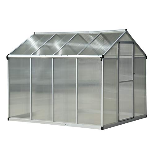 Outsunny 8′ x 6′ x 6.5 Polycarbonate Aluminum Framed Portable Walk-in Garden Greenhouse with Opening Roof