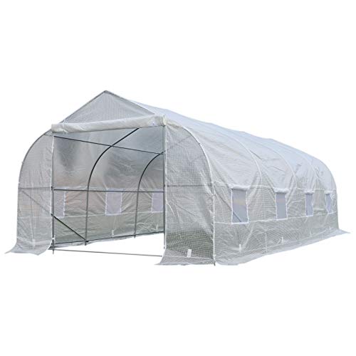 Outsunny 20′ x 10′ x 7′ Portable Walk-in Garden Greenhouse – White