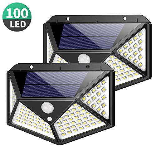 Solar Lights Outdoor 100 Led, Feob Upgraded Super Bright Motion Sensor Light with 270° Wide Angle, Wireless Waterproof Security Wall Lights for Front Door, Yard, Garage, Deck, Pathway, Porch(2 Pack)