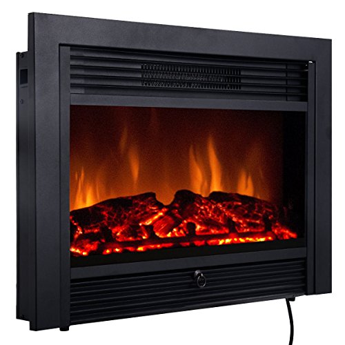 Giantex 28.5″ Electric Fireplace Insert with Heater Glass View Log Flame with Remote Control Home