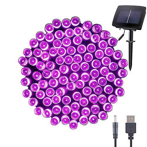 Qunlight Solar Fairy String Lights 72ft 200 LED Outdoor Sensor Waterproof USB Solar Powered 2 Modes with Timer Function Decorative Lighting for Patio Law Xmas Garden Homes Party Decore(Purple)