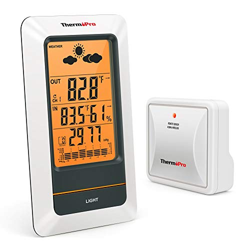 ThermoPro TP67 Rechargeable Weather Station Wireless Indoor Outdoor Thermometer Digital Hygrometer Barometer with Cold-Resistant and Waterproof Temperature Monitor, 330ft/100m Range