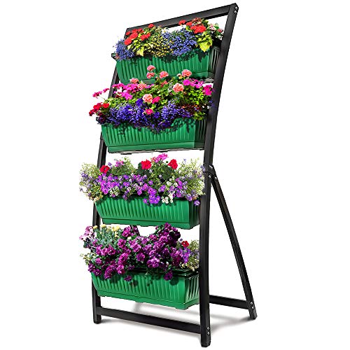 6-Ft Raised Garden Bed – Vertical Garden Freestanding Elevated Planter with 4 Container Boxes – Good for Patio or Balcony Indoor and Outdoor – Cascading Water Drainage (1-Pack/Forest Green)
