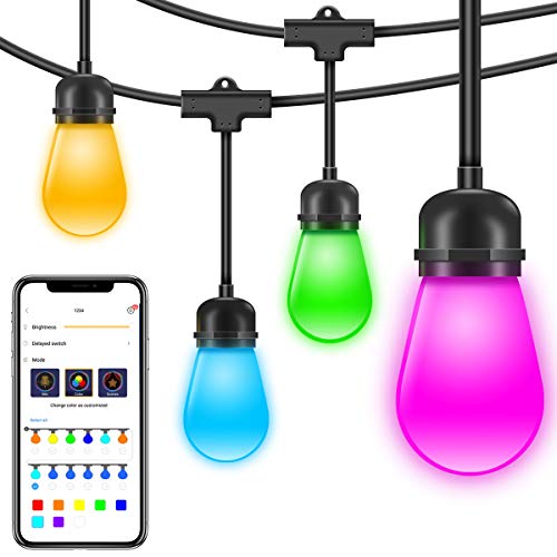 Outdoor String Lights Multicolor Cafe String Lights 22Ft 6Bulbs LED RGBW Color Changing Hanging Lights Dimmable Waterproof Decorative Lights for Patio Commercial Party Holiday – DIY, RGBW, Sync to Mus