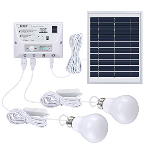 SUAOKI Solar Panel System Lights Kit, Upgraded Portable Home Solar Lights Outdoor Solar Powered Charger with Switch Controller, 2 LED Bulbs, 3 USB Ports for Indoor Outdoor Camping Garage Emergency