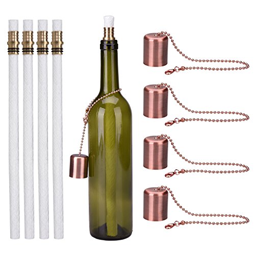 LinkBro Wine Bottle Torch Kit 4 Pack, Includes 4 Long Life Torch Wicks, Red Antique Copper lamp Cover and Brass Wick Mount – Just Add Bottle for an Outdoor Wine Bottle Light