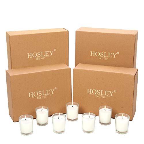Hosley Set of 48 Unscented Clear Glass Wax Filled Votive Candles – 12 Hour Burn Time. Glass Votive & Hand Poured Candle Included, Ideal Gift or Use for Aromatherapy, Weddings, Party Favors O1