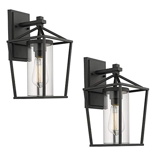 Emliviar Outdoor Porch Lights 2 Pack Wall Mount Light Fixtures, Black Finish with Clear Glass, 20065B1-2PK