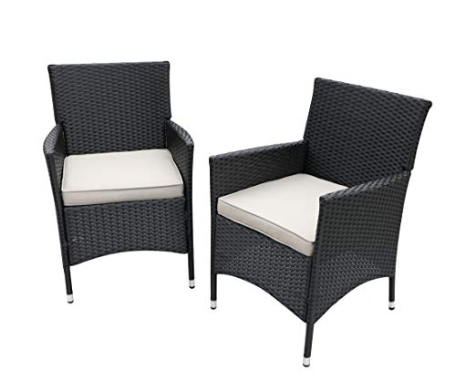 Do4U 2 Pcs Rattan Wicker Outdoor Dining Chairs | Patio, Backyard, Porch, Garden, Poolside (3016-BLK-GRY)