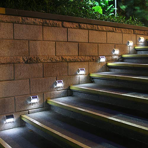 [Upgraded 3 LED] HKYH Newest 8 Pack 3 LED Solar Bright Step Light Stairs Pathway Deck Garden Lamps Stainless Steel Wall Yard Outdoor Illuminates Patio Lamps