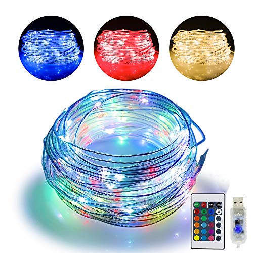 Omika 33ft LED Rope Lights Outdoor String Lights with 100 LEDs,16 Colors Changing Waterproof Starry USB Fairy Lights for Bedroom,Indoor,Patio,Outdoor,Home Decorations