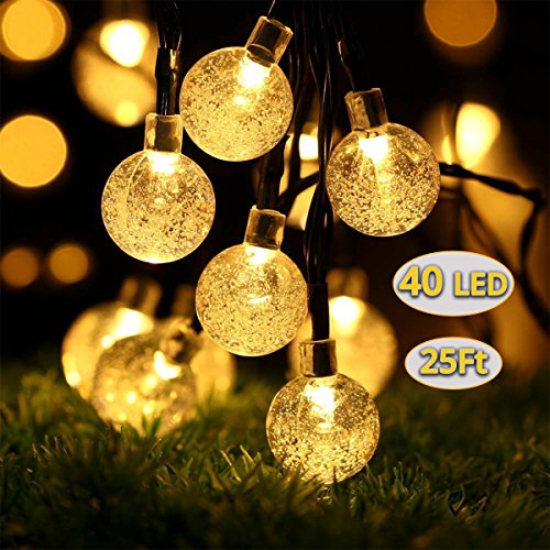 ALOVECO Solar String Lights Outdoor, 25ft 40 LED Crystal Ball Waterproof String Lights Solar Powered Fairy Lighting for Garden Home Landscape Holiday Decoration