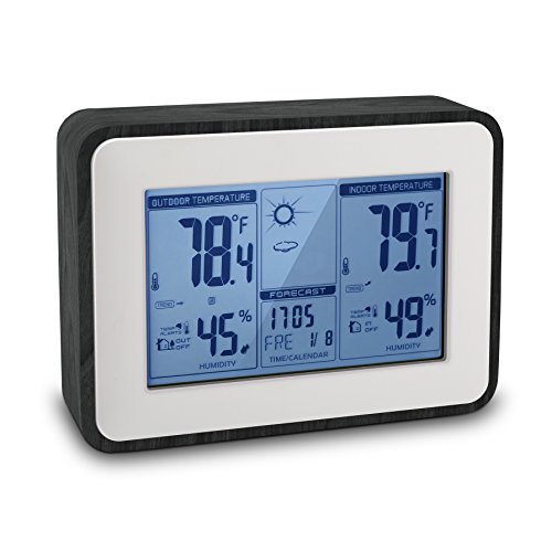 Indoor Outdoor Thermometer Digital Hygrometer Humidity Temperature Monitor Multifunctional Weather Station with Alarm Clock, Battery Powered Version