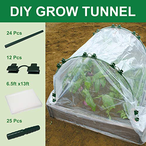 Gardzen DIY Hoops Grow Tunnel Mini Greenhouse with Plant Cover, Garden Fabric Support Frame