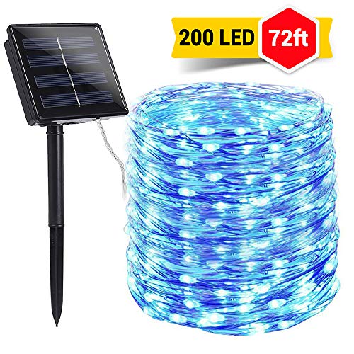 Toodour Solar String Lights 72ft 200 LED Solar Powered String Lights with 8 Lighting Modes, Waterproof Copper Wire Lights for Garden, Patio, Lawn, Landscape, Home Decor (Blue)