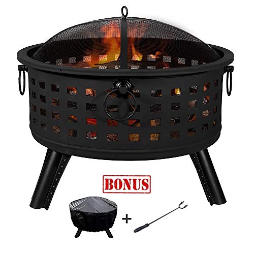 Weanas Fire Pit Set, Wood Burning Pit with Screen Cover and Log Poker Great for Outdoor Wood-Burning, Backyard, Camping, Picnic, Bonfire
