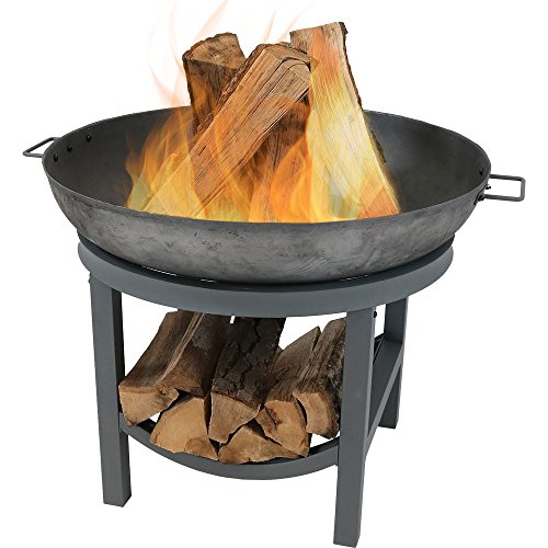 Sunnydaze Cast Iron Fire Pit Bowl with Built-in Log Rack, Outdoor Wood Burning Fireplace, 30 Inch