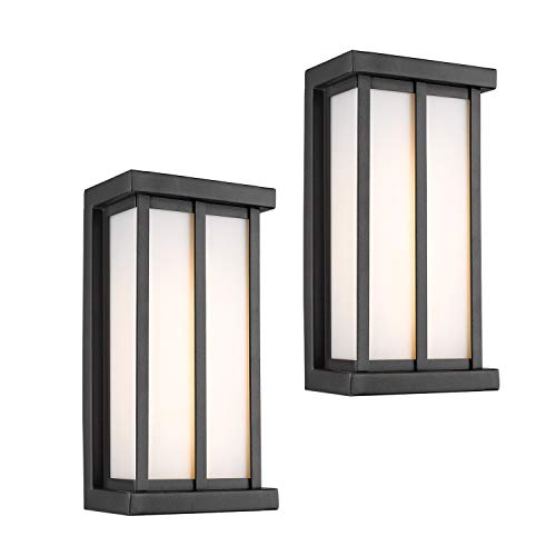 Emliviar Outside Porch Lights LED 2 Pack in Black Finish, 7W LED 450 Lumens, 3000K Warm White, 80017-2PK