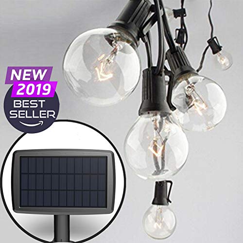 Sunlitec Solar String Lights Waterproof LED Indoor/Outdoor Hanging Umbrella Lights with 25 Bulbs – 27 Ft Patio Lights for Deckyard Tents Market Cafe Gazebo Porch Party Decor