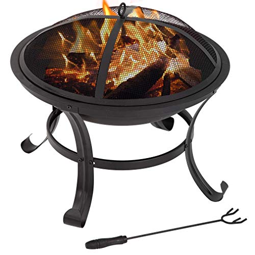 BestMassage 22″ Outdoor Fire Pit Round FirePit Metal Fire Bowl Fireplace Backyard Patio Garden Stove for Camping, Outdoor Heating, Bonfire, Picnic