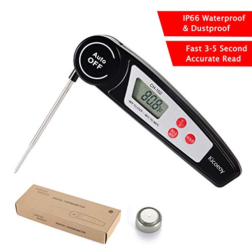 Digital Instant Read Meat Thermometer, Kicoeoy Ultra Fast Waterproof Food Thermometer, Outdoor Cooking Thermometer for BBQ Grill Baking Milk- Folding Metal Kitchen Grilling (black)