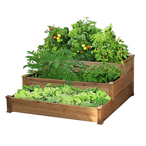 Yaheetech 3 Tier Wooden Elevated Raised Garden Bed Planter Box Kit Natural Solid Wood 49”x49”x21.9”