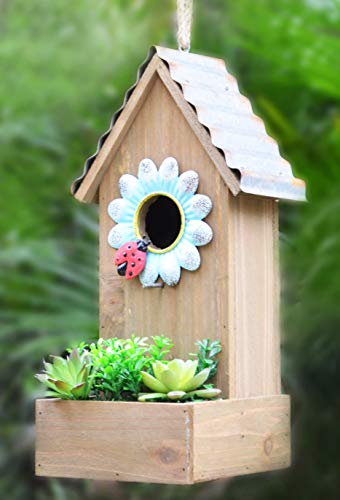 GIFTME 5 Galvanized Birdhouse for Outdoor Hanging Bird House Graden Decor13.5 Inch Blue