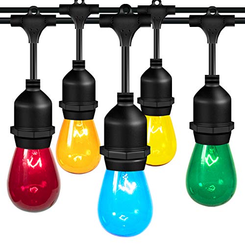 addlon 2 Pack Colored Outdoor String Lights 48FT with Colorful Edison Vintage Bulbs – UL Listed Heavy-Duty Decorative Café Patio Lights ， Market Porch Lights