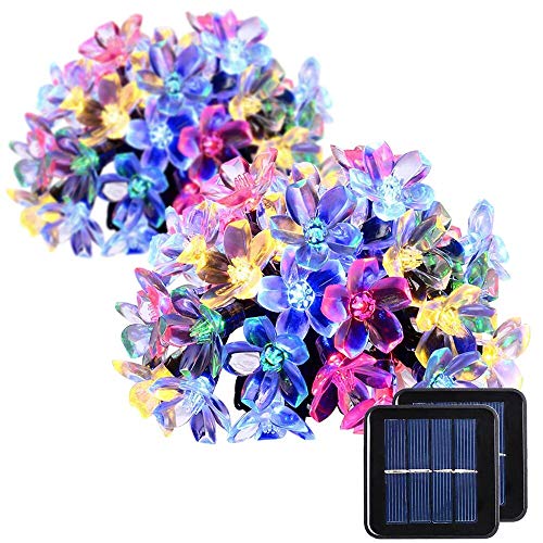 2 Pack Solar Strings Lights, GIGALUMI 23 Feet 50 LED Flower Solar Fairy Lights, Garden Lights for Outdoor, Home, Lawn, Wedding, Patio, Party and Holiday Decorations- Multi Color