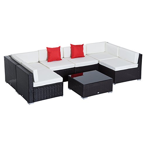 Outsunny 7 Piece Outdoor Patio Rattan Wicker Sofa Sectional Conversation Furniture Set