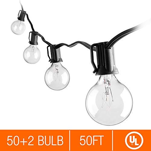 Zanflare 50ft Vintage Globe String Lights with 52 Clear G40 Bulbs (2 for Spare), Connectable String Lights for Patio, Backyard, Party, Wedding, Porchs – UL Listed for Outdoor Indoor Use