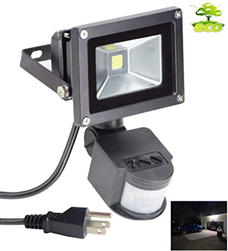 Led Motion Sensor Flood Light Outdoor 10W 800LM Pir Sensitive Security Lights Wall Fixture Lamps Waterproof Floodlight for Garage Yard Patio Pathway Porch Entryways-Daylight White (with US 3-Plug)
