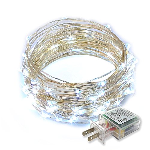 RTGS 100 LEDs String Lights Plug-in on 32 Feet Long Silver Color Wire, Indoor Outdoor Use (Cold White Color 100 LEDs 32 FEET)