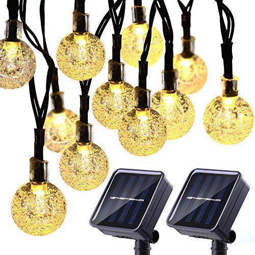 Joomer 2 Pack Globe Solar String Lights, 20ft 30 LED Solar Globe Lights,Waterproof 8 Modes Crystal Ball Lighting for Patio, Lawn, Garden, Wedding, Party, Christmas Decorations (Warm White)