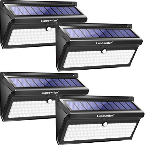 Solar lights Outdoor, Luposwiten 100 LED Waterproof Solar Powered Motion Sensor Security Light, Solar Fence Wall Lights for Patio, Deck, Yard, Garden (4 Pack)