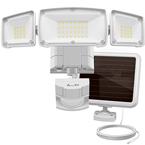 Solar Lights Outdoor, AmeriTop Super Bright LED Solar Motion Sensor Lights with Wide Angle Illumination; 1500LM 5000K, 3 Adjustable Heads, IP65 Waterproof Outdoor Security Lighting