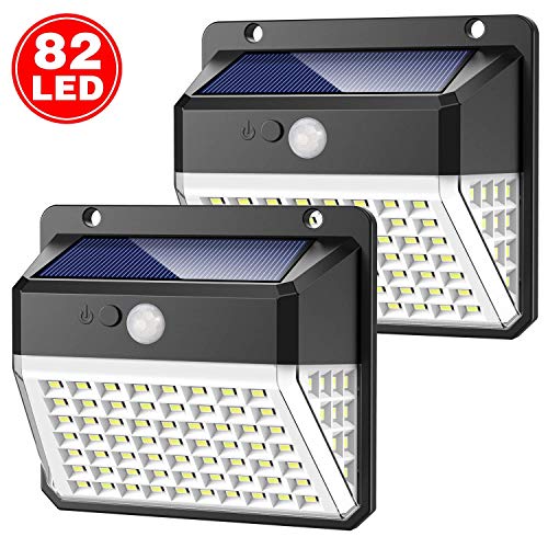 Solar Lights Outdoor, Upgraded 82 LED Security Lights 3 Modes Wireless Motion Sensor Light with 270° Wide Angle Solar Powered Lights Waterproof Wall Lights for Garden, Front Door, Pathway,Yard(2 Pack)
