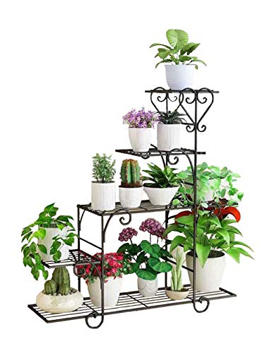 Iron Art Flower Rack Indoor and Outdoor Flower Pot Rack for Living Room Balcony Plant Display Stand(Color: Black, Size: L88cm W25cm H95cm)