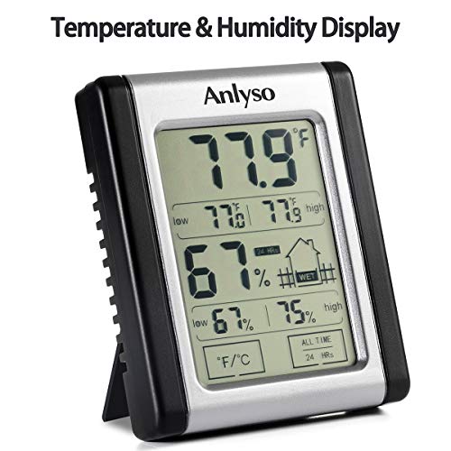 Digital Hygrometer, Indoor Outdoor Thermometer Humidity Monitor, Anlyso Wireless Thermo-Hygrometer Temperature Humidity Gauge Meter Indicator with Min/Max Records for Home, Office, Room (Black&Silver)