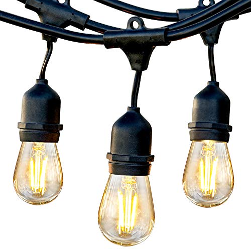 Brightech Ambience Pro – Waterproof LED Outdoor String Lights – Hanging, Dimmable 2W Vintage Edison Bulbs – 48 Ft Commercial Grade Patio Lights Create Cafe Ambience in Your Backyard- Warm White