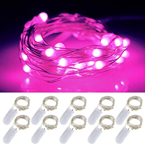 LXS Battery Operated Fairy Lights 10 Sets of 2M /20 LED,Amazingly Bright – Ultra-Thin Flexible Easy to Wrap Silver Wire for Valentine’s Day Wedding Party,Fairy Light Effect(10PCS-Pink)