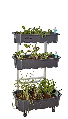 Self-Watering Elevated Garden Planter; Vertical Raised Planter Boxes for Indoor & Outdoor Gardening (3 Tier, Grey) – Premium Urban Grow System by Altifarm