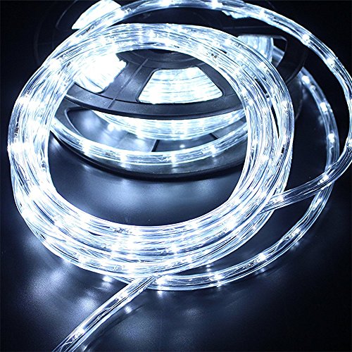 PYSICAL® 110V 2-Wire Waterproof LED Rope Light Kit for Background Lighting,Decorative Lighting,Outdoor Decorative Lighting,Christmas Lighting,Trees,Bridges,Eaves (50ft/15M, White)