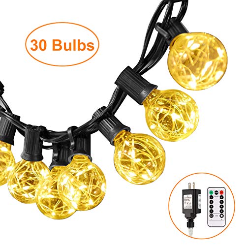 LED G40 Globe String Lights with Remote Control 33ft, 30 LED Bulbs Dimmable String Lights Indoor/Outdoor Linkable Waterproof for Patio Party Wedding Gazebo Backyard Bedroom Decor Warm White