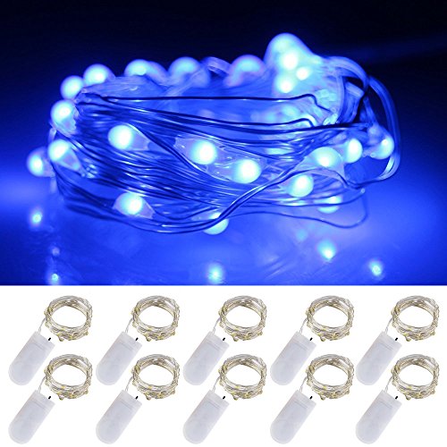 LXS Battery Operated Fairy Lights 10 Sets of 2M /20 LED,Amazingly Bright – Ultra-Thin Flexible Easy to Wrap Silver Wire for Halloween Christmas Wedding Party,Fairy Light Effect(10PCS-Blue)