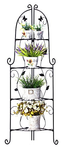 Worth 4-Tier Corner Shelf & Plant Stand – Black with Butterfly Ivy | Modern Indoor & Outdoor Home Décor Garden