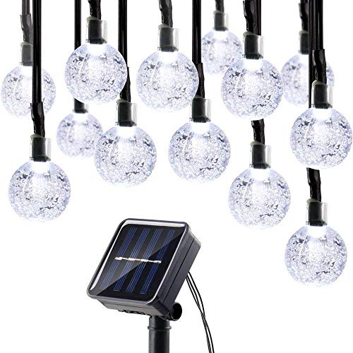 20Ft 30LED Solar String Light Crystal Globe Ball Waterproof for Garden Home Holiday Decorations, White